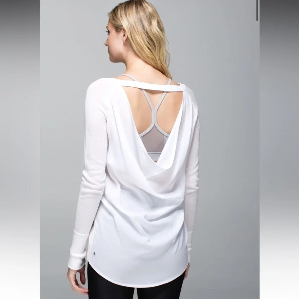 Lululemon Unity Pullover Drape Back Sweater Heathered White Size 8 New NWT